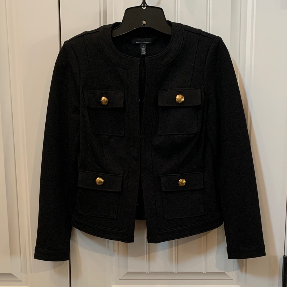 White House Black Market Elegant Black Blazer with Gold Accents